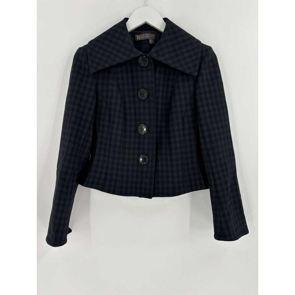 M Siamo Jacket Womens 8 Gray Black Windowpane Plaid Cropped Short Large Buttons